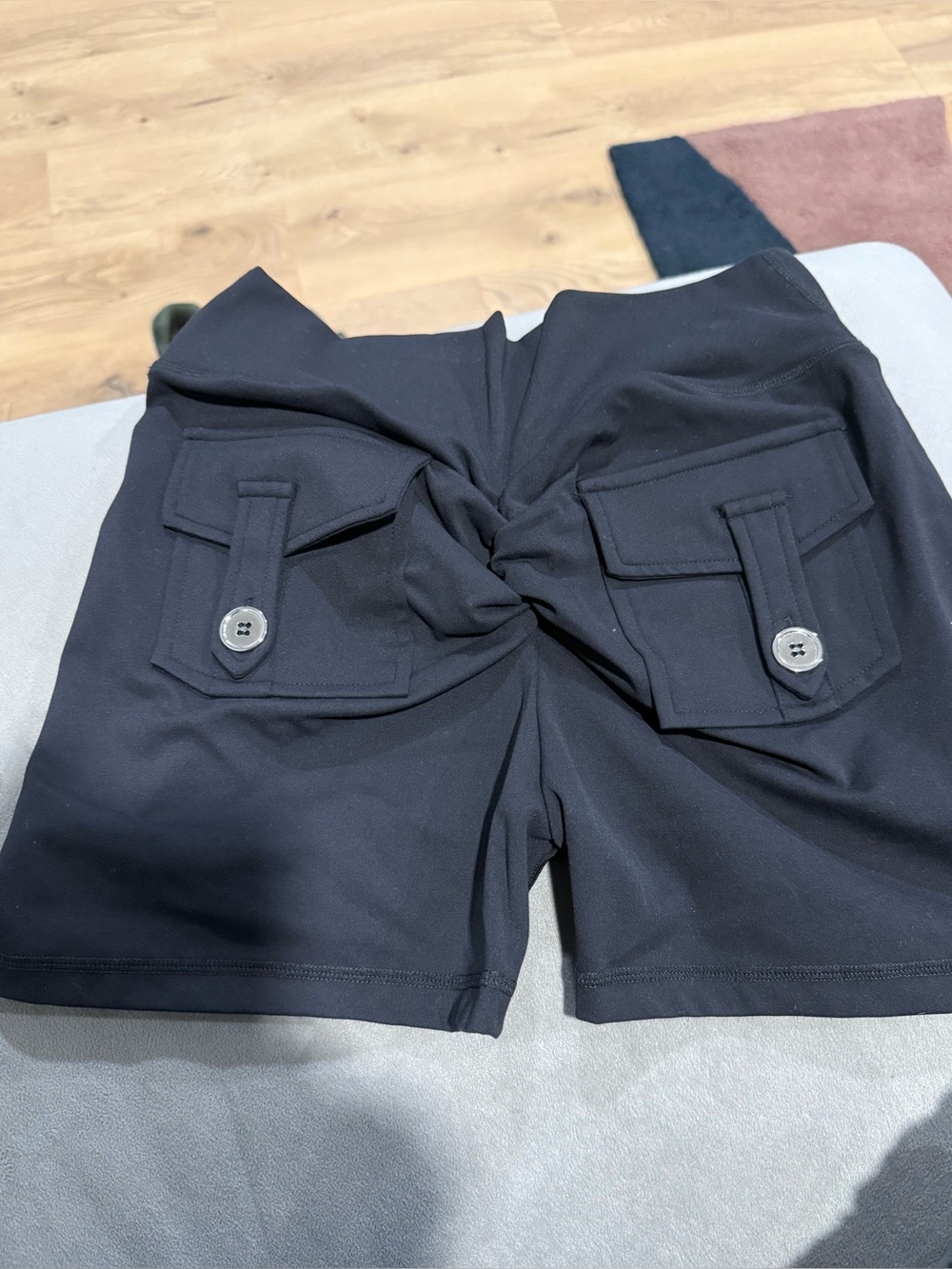 AKIRA Black Cargo Bike Shorts with Button Flap Pockets